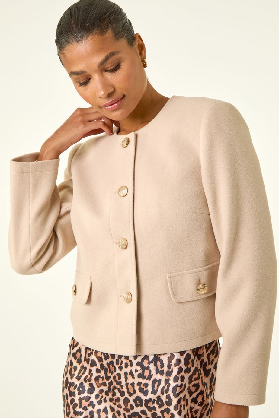 Roman Natural Buttoned Pocket Jacket