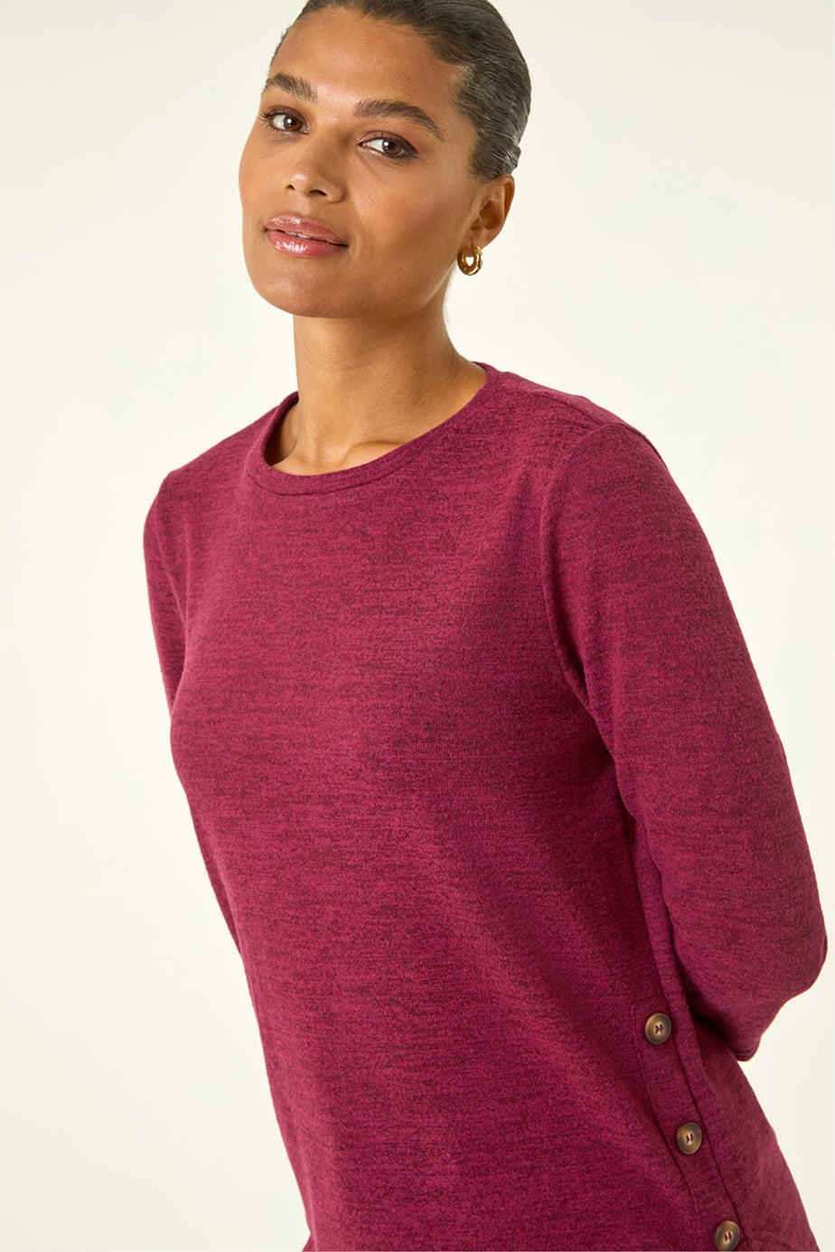 Roman Plum Curved Hem Stretch Top