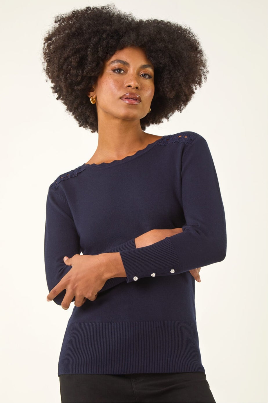 Roman Navy Scalloped Neck Knit Jumper