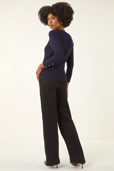 Roman Navy Scalloped Neck Knit Jumper