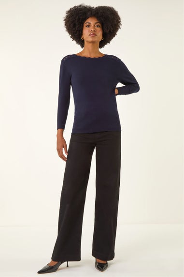 Roman Navy Scalloped Neck Knit Jumper