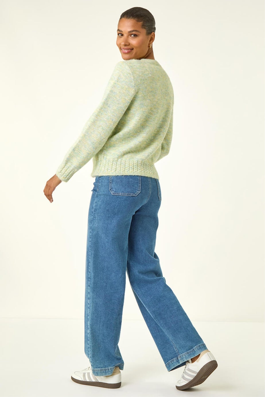 Roman Pale Green Embroidered Floral Knit Cardigan