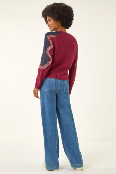 Roman Burgundy Colour Block Soft Knit Jumper