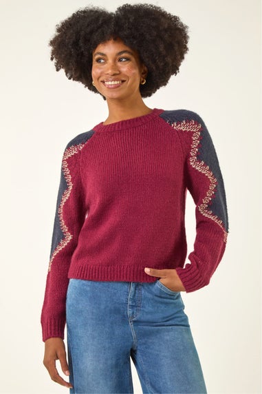 Roman Burgundy Colour Block Soft Knit Jumper