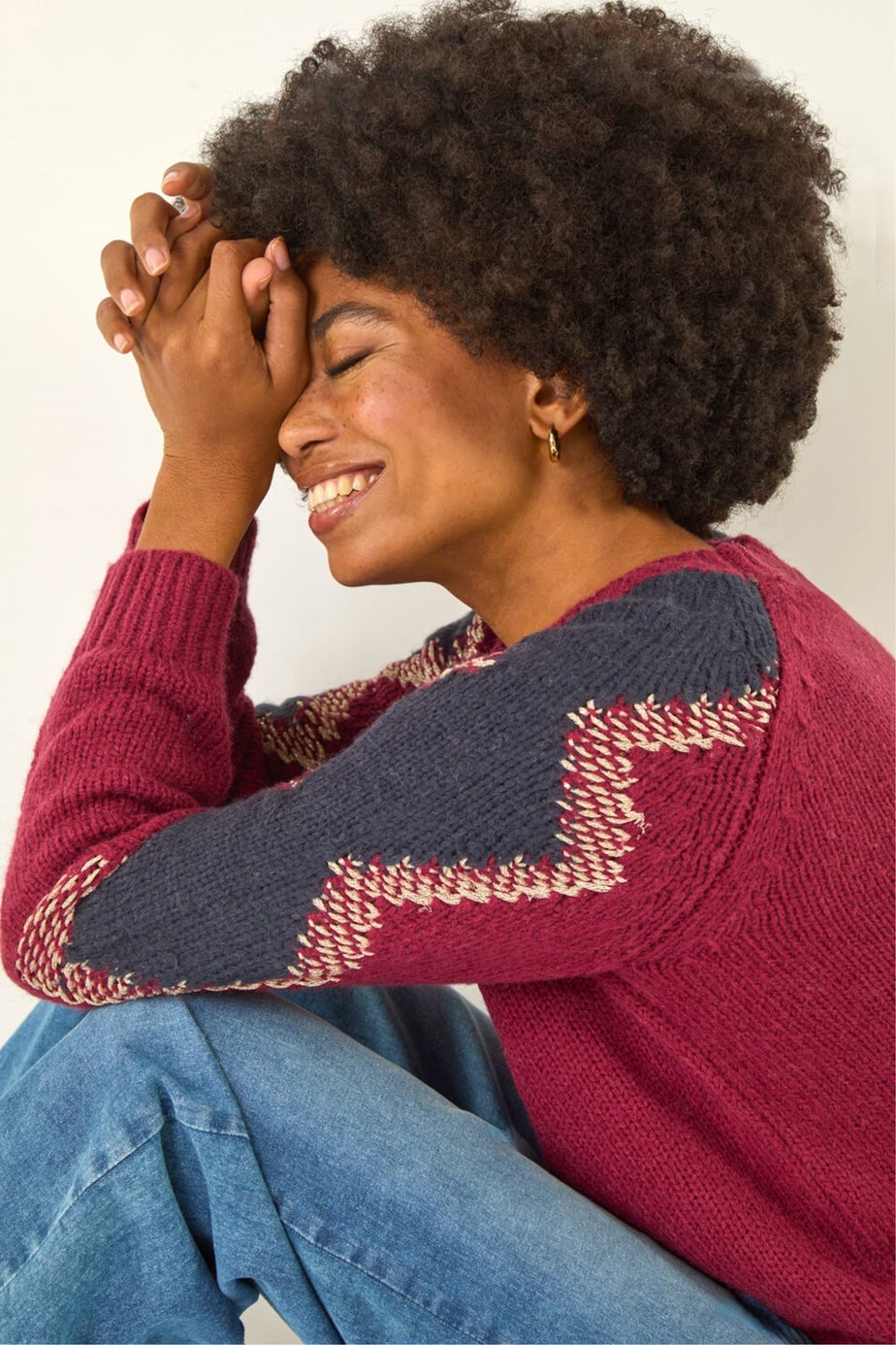 Roman Burgundy Colour Block Soft Knit Jumper