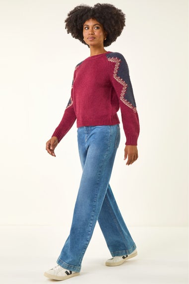Roman Burgundy Colour Block Soft Knit Jumper
