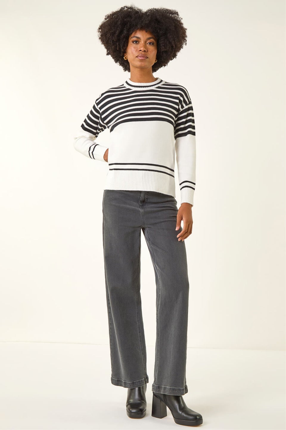 Roman Ivory Soft Stripe Knit Jumper