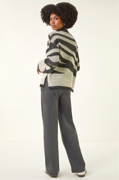 Roman Grey Abstract Stripe Knit Jumper