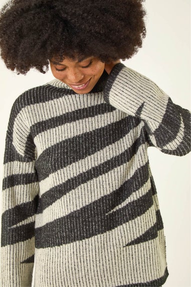 Roman Grey Abstract Stripe Knit Jumper