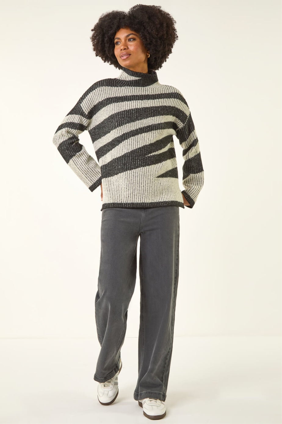 Roman Grey Abstract Stripe Knit Jumper