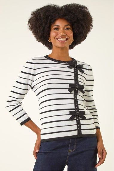 Roman Ivory Stripe Bow Detail Knit Jumper