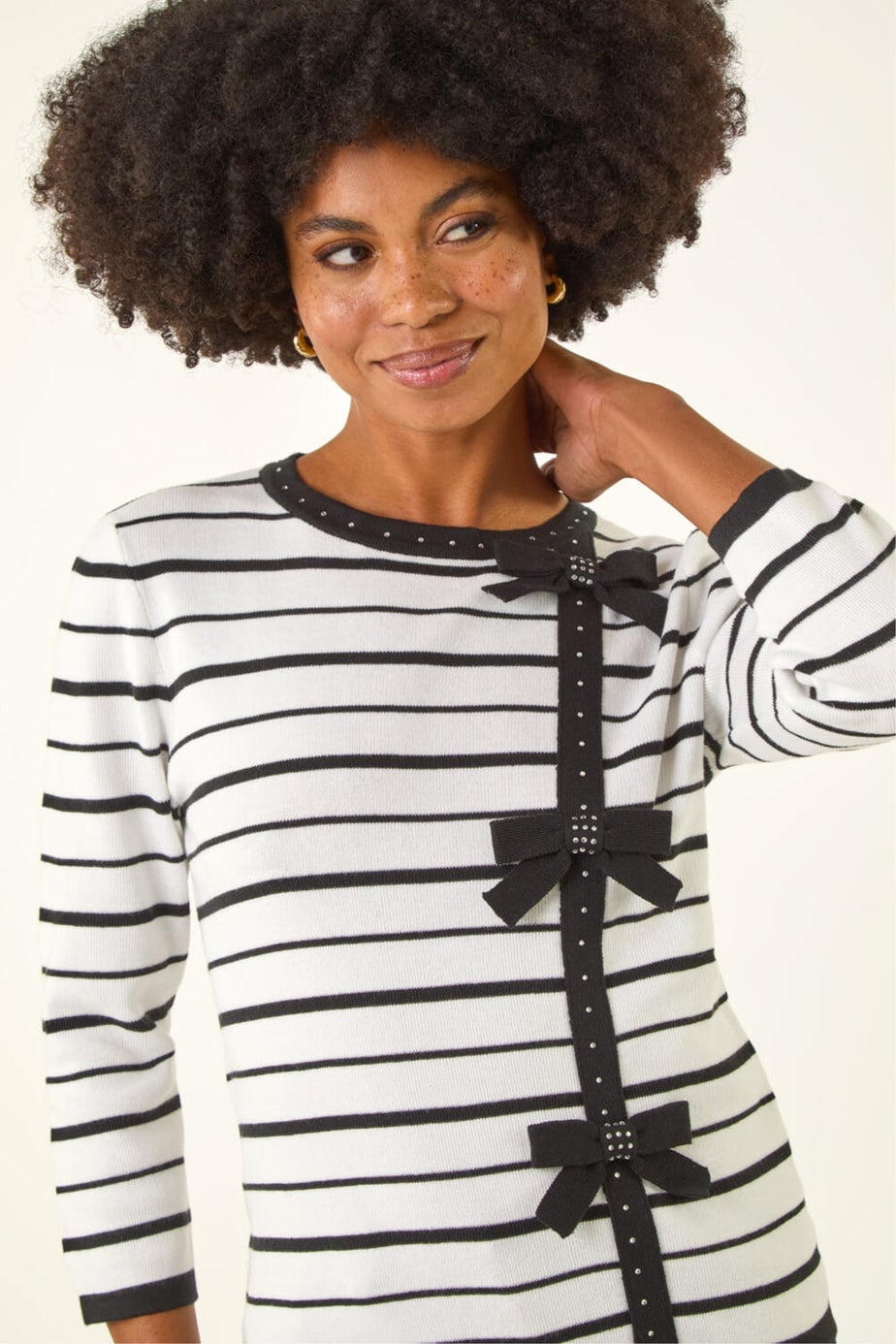 Roman Ivory Stripe Bow Detail Knit Jumper