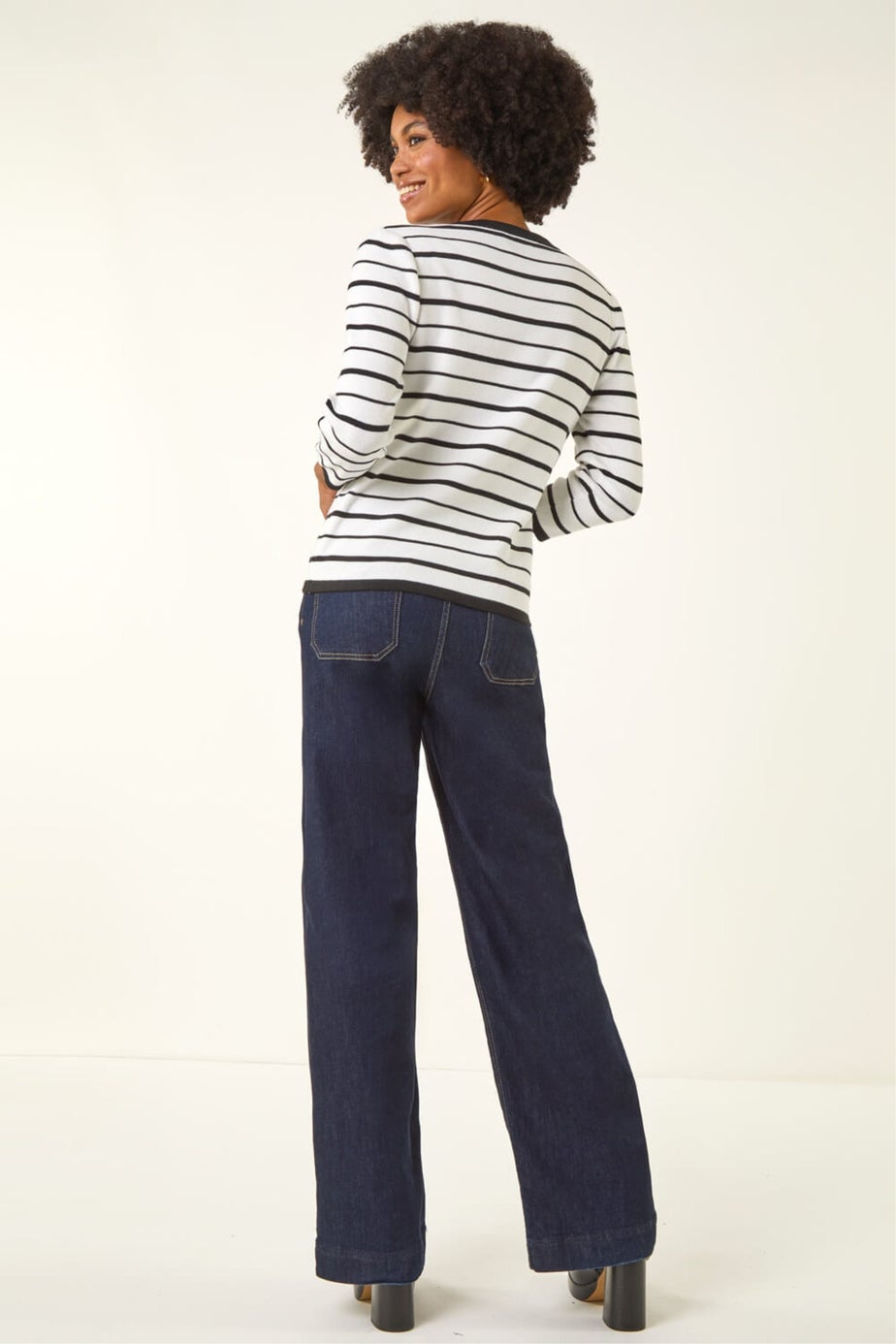 Roman Ivory Stripe Bow Detail Knit Jumper