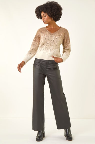 Roman Beige Sparkly Ombre V-Neck Knit Jumper