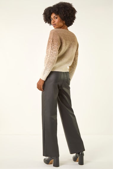 Roman Beige Sparkly Ombre V-Neck Knit Jumper