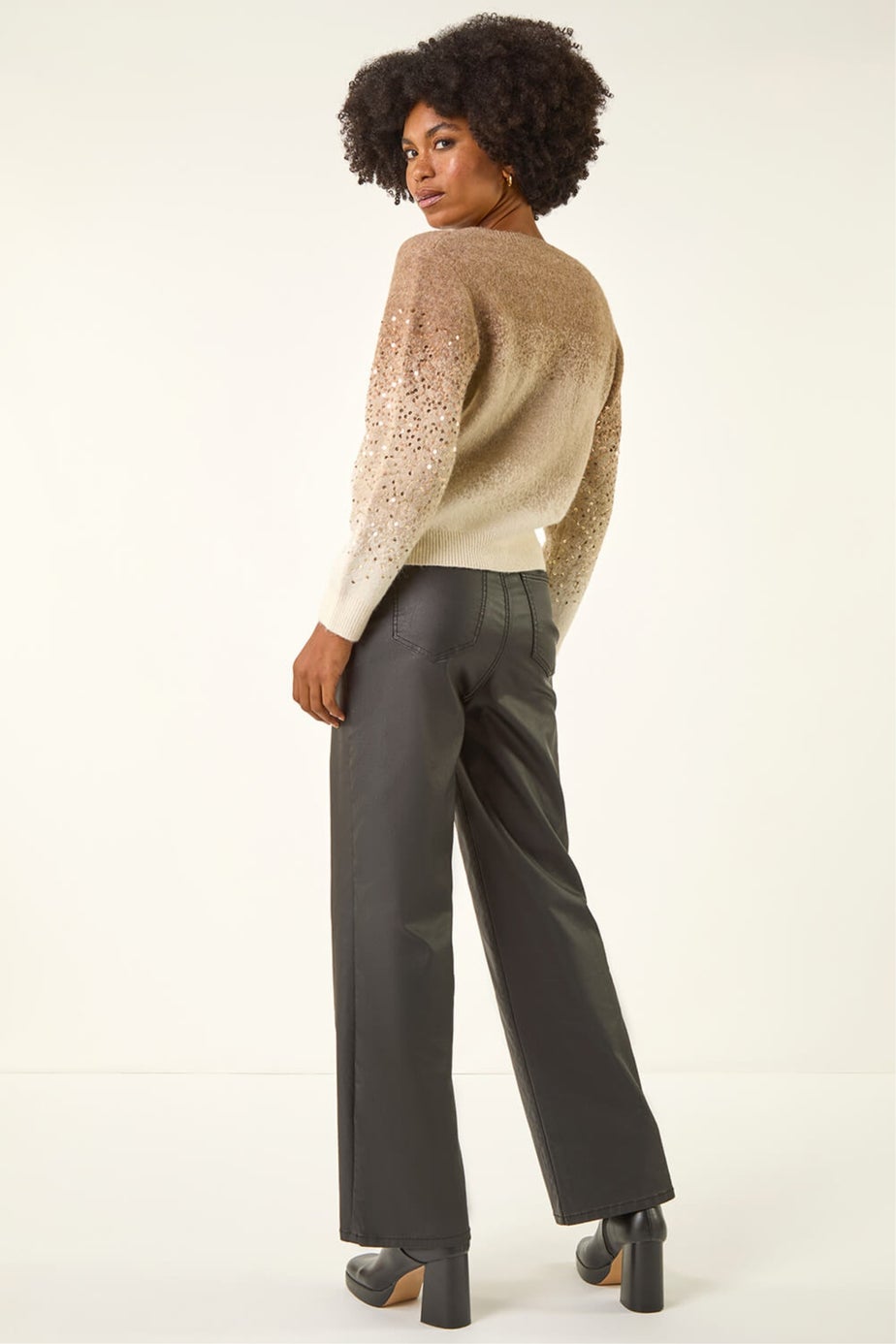 Roman Beige Sparkly Ombre V-Neck Knit Jumper