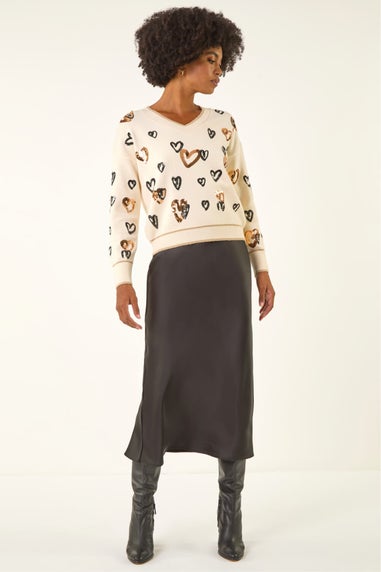 Roman Ivory Scattered Heart V-Neck Knit Jumper