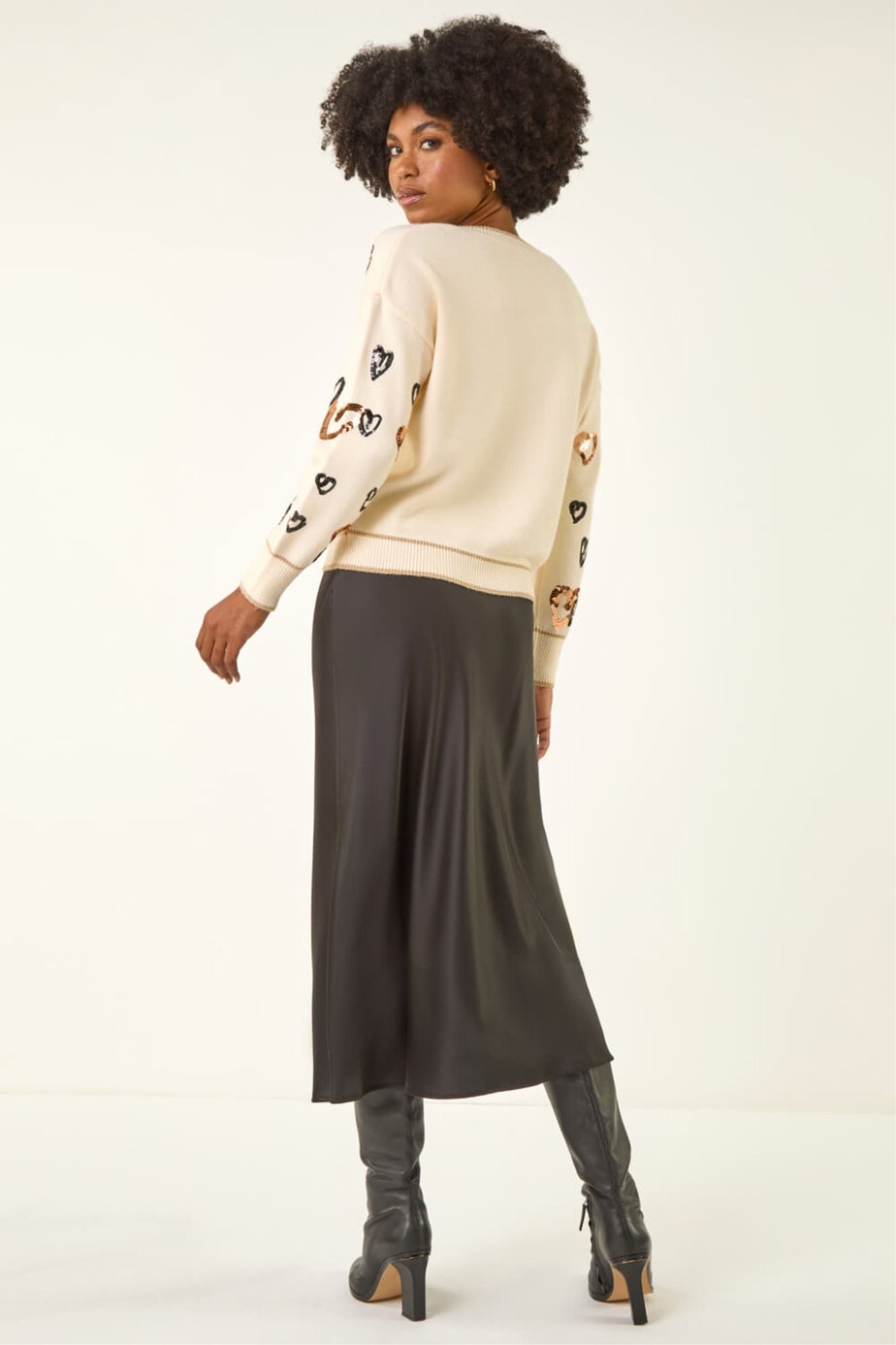 Roman Ivory Scattered Heart V-Neck Knit Jumper