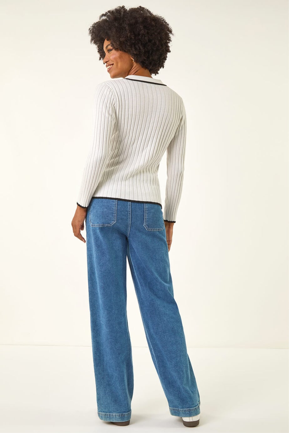 Roman Ivory Textured Colour Block Knit Jumper