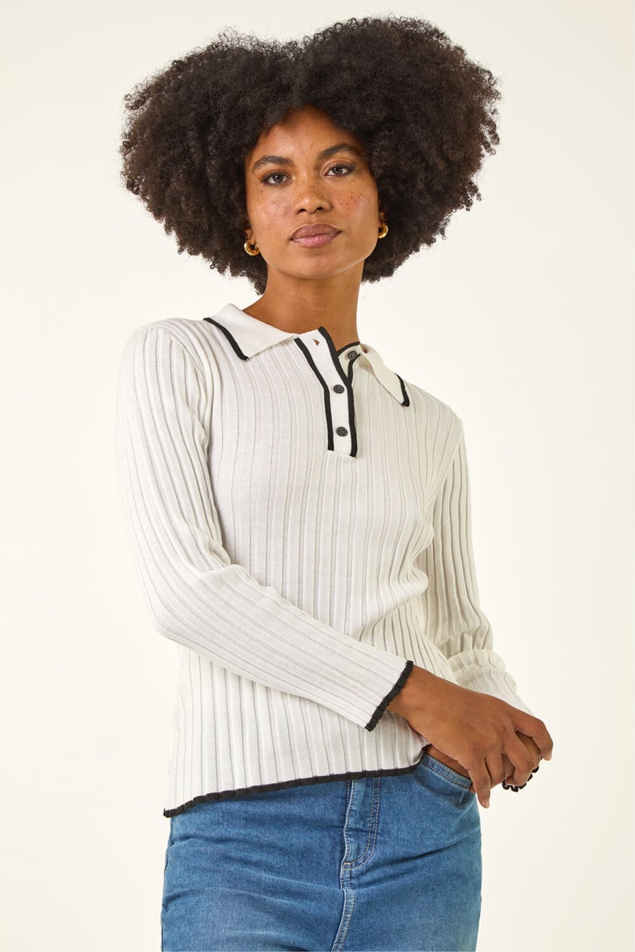 Roman Ivory Textured Colour Block Knit Jumper