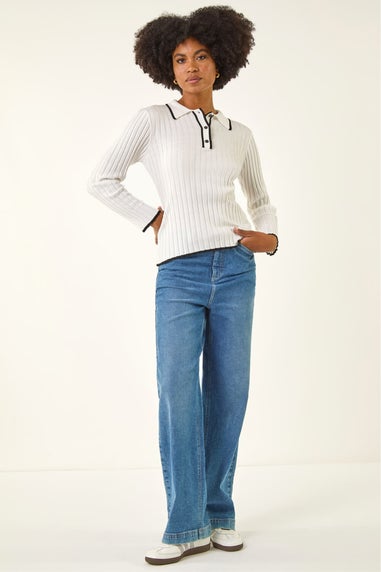 Roman Ivory Textured Colour Block Knit Jumper