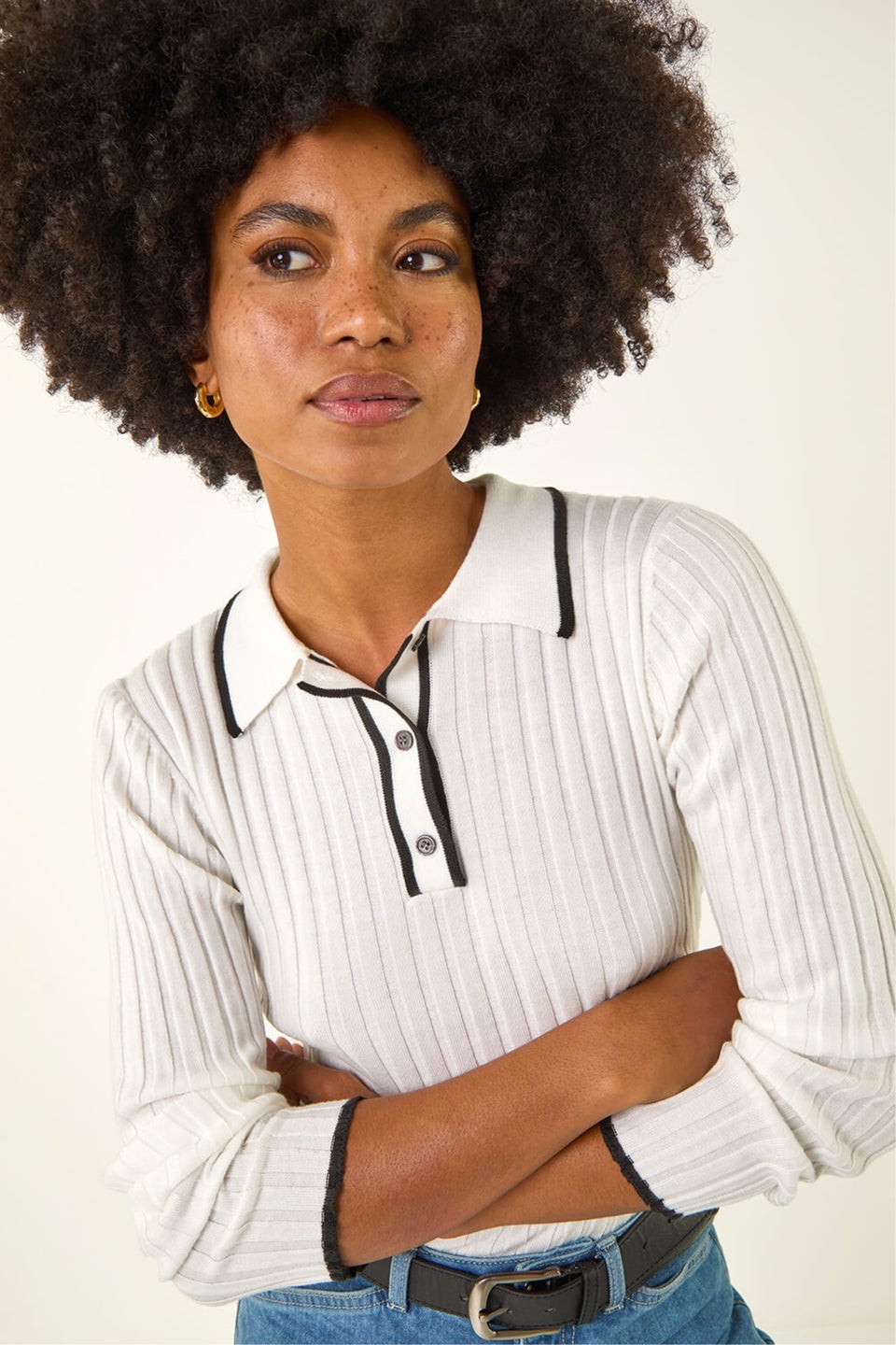 Roman Ivory Textured Colour Block Knit Jumper