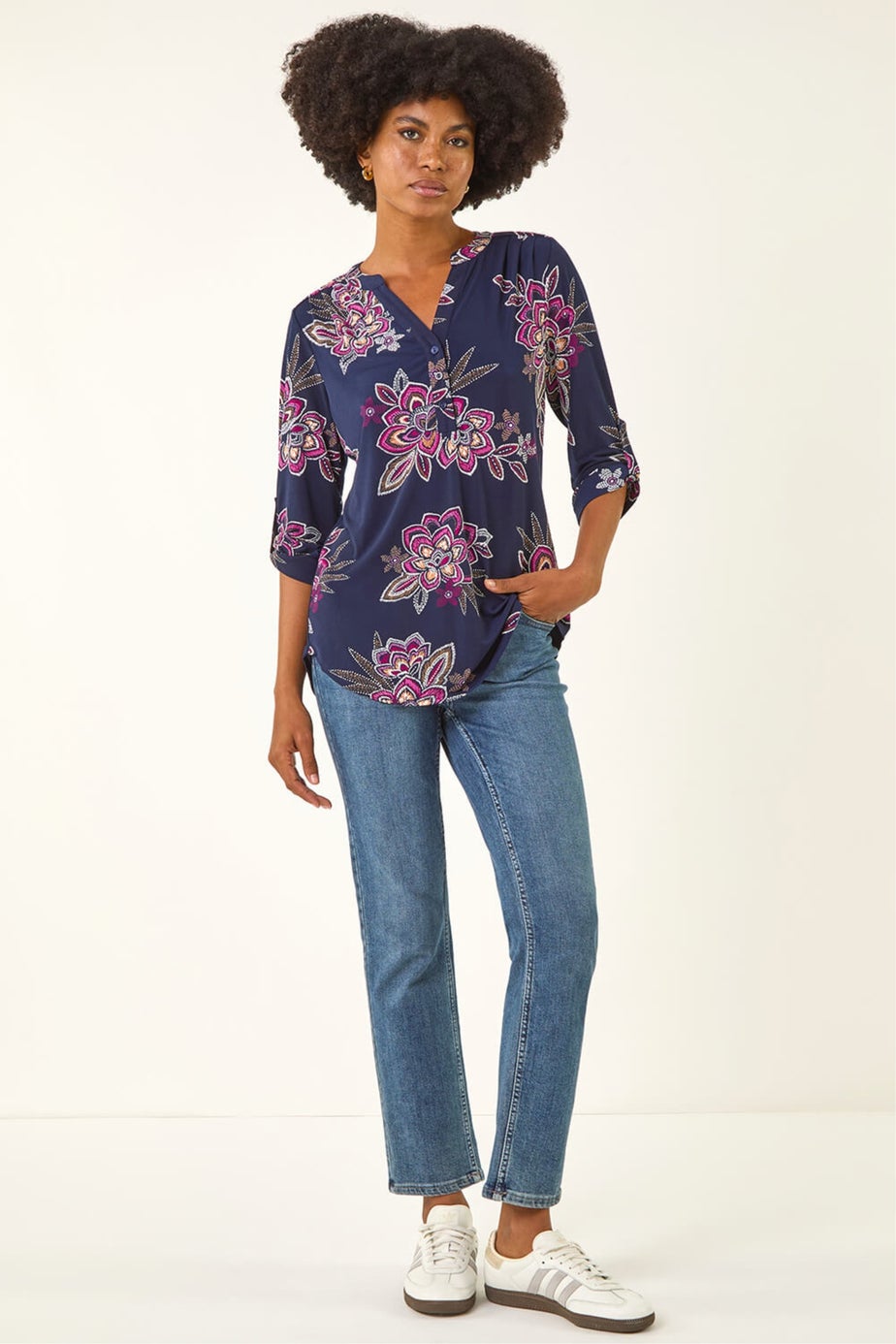 Roman Cerise Floral Puff Print Stretch Shirt