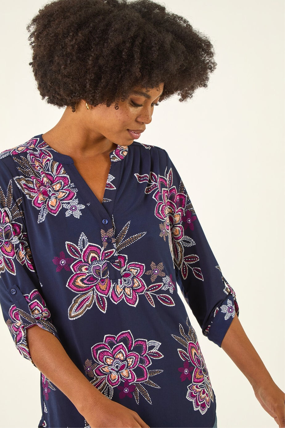 Roman Cerise Floral Puff Print Stretch Shirt