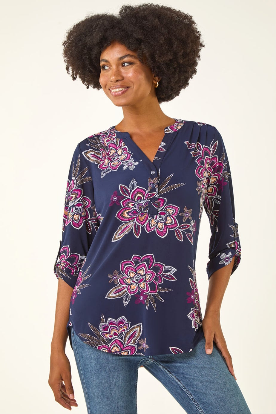 Roman Cerise Floral Puff Print Stretch Shirt