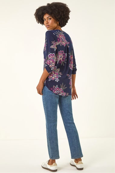 Roman Cerise Floral Puff Print Stretch Shirt