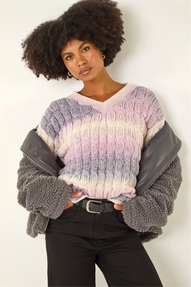 Roman Lilac Ombre Textured V-Neck Knit Jumper