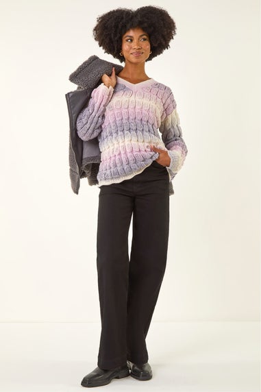 Roman Lilac Ombre Textured V-Neck Knit Jumper