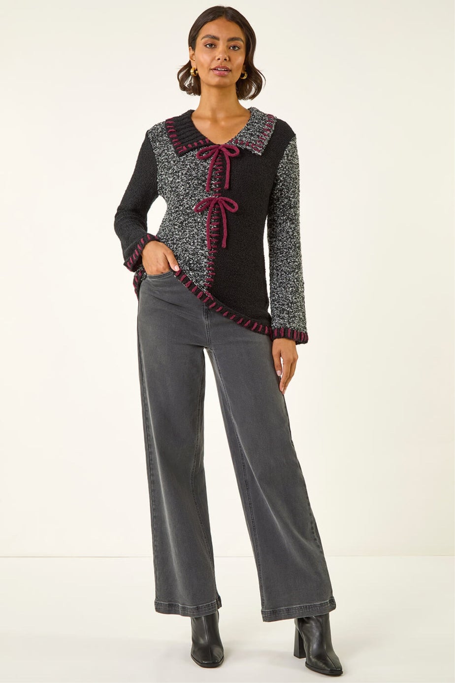 Roman Charcoal Collared Textured Stitch Knit