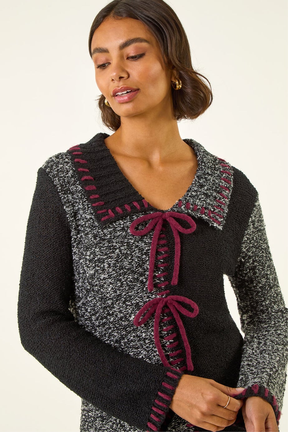 Roman Charcoal Collared Textured Stitch Knit