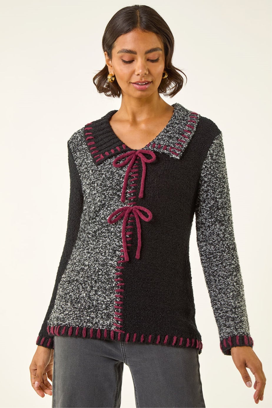 Roman Charcoal Collared Textured Stitch Knit