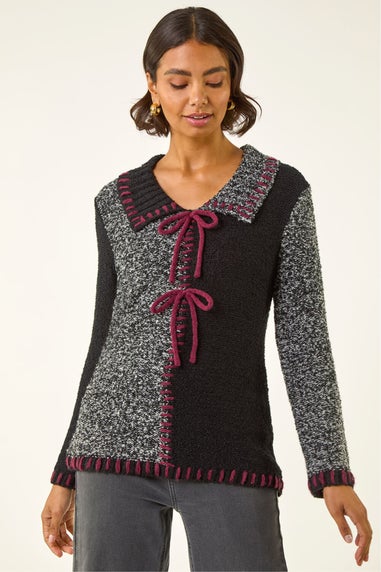 Roman Charcoal Collared Textured Stitch Knit