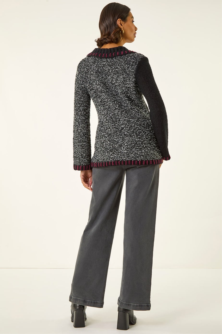 Roman Charcoal Collared Textured Stitch Knit