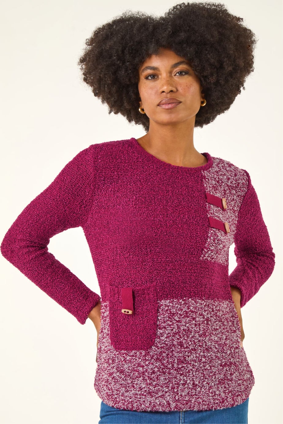Roman Red Textured Colour Block Knit Jumper