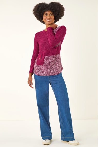 Roman Red Textured Colour Block Knit Jumper