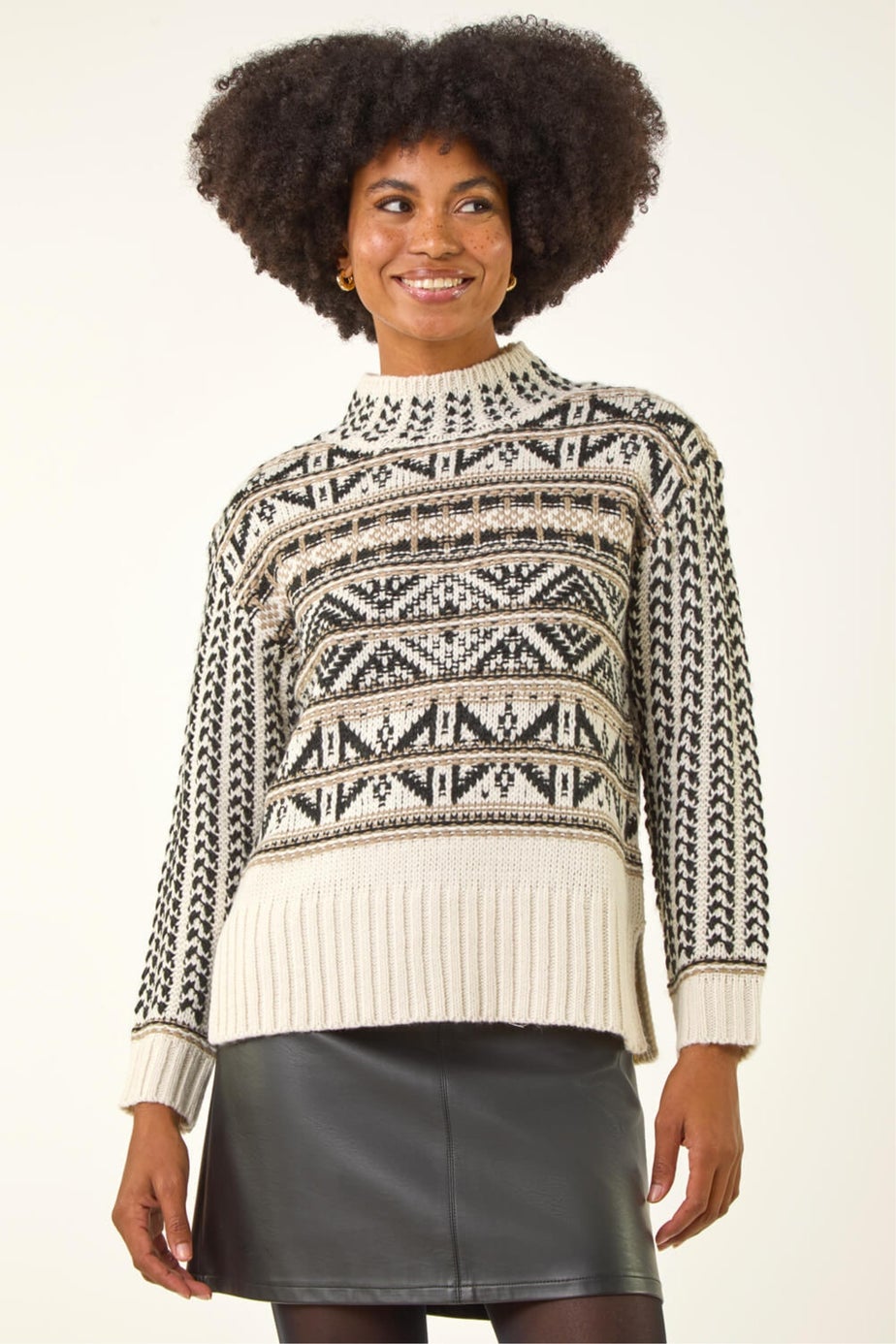 Roman Beige Jacquard Stitch Knit Jumper