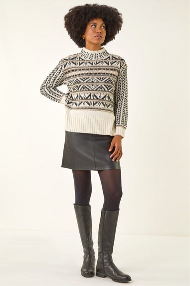 Roman Beige Jacquard Stitch Knit Jumper