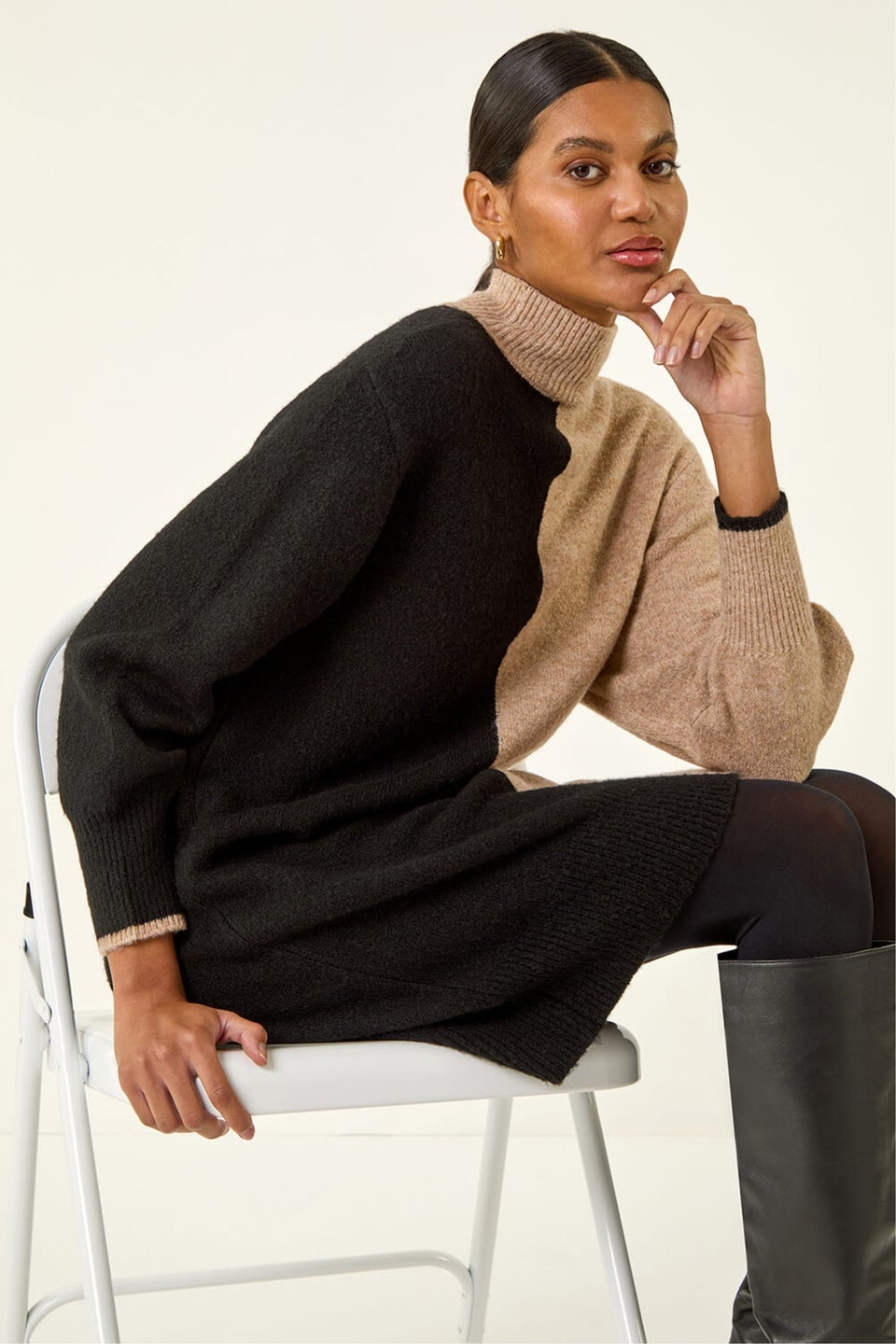 Roman Biscuit Contrast Colour Knit Dress