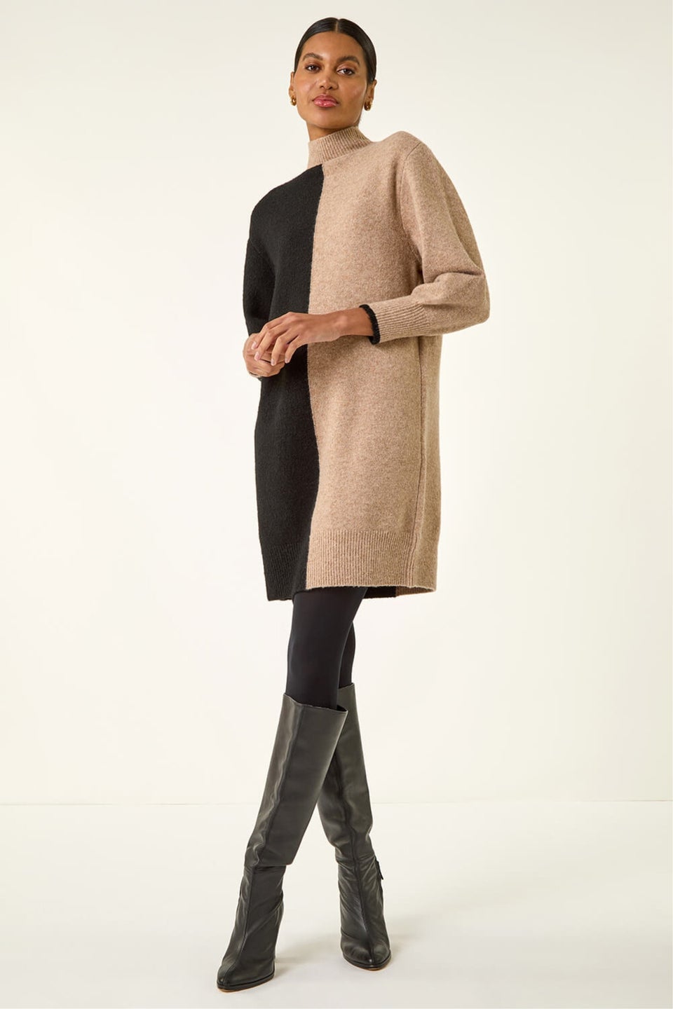 Roman Biscuit Contrast Colour Knit Dress