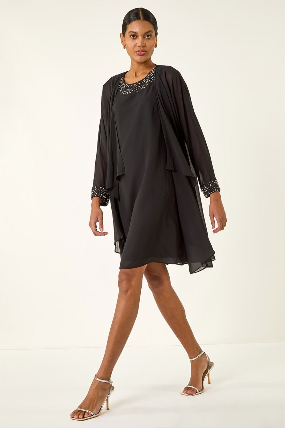 Roman Black Sparkle Shift Dress & Shrug