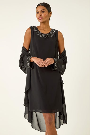 Roman Black Sparkle Shift Dress & Shrug
