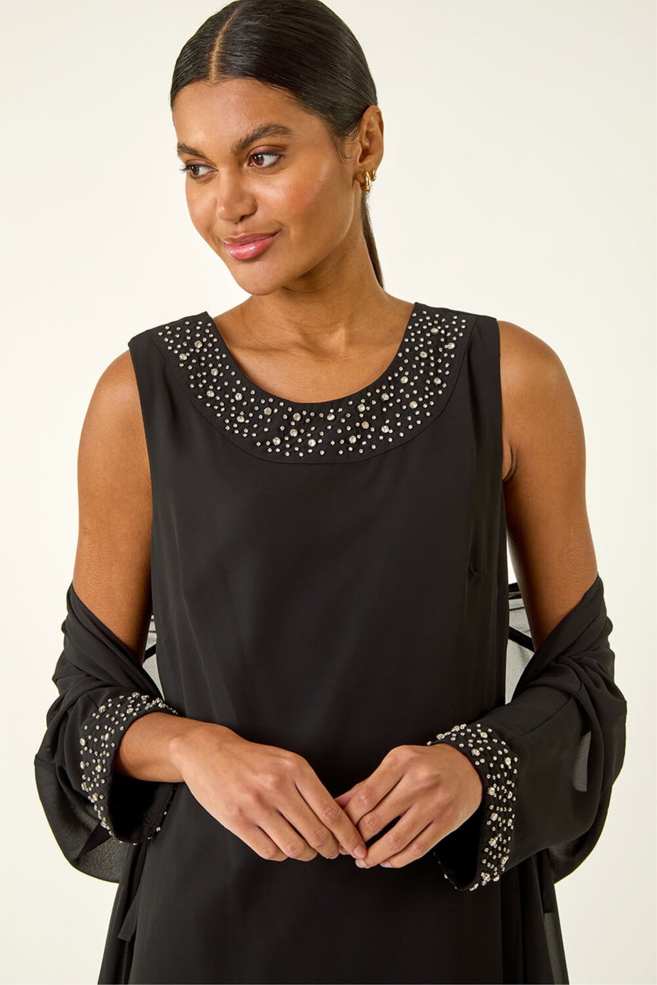 Roman Black Sparkle Shift Dress & Shrug