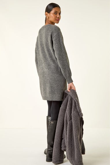 Roman Grey Faux Pearl Embellished Knit Dress