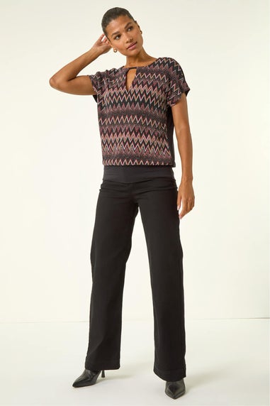 Roman Bronze Zig Zag Print Bubble Hem Top