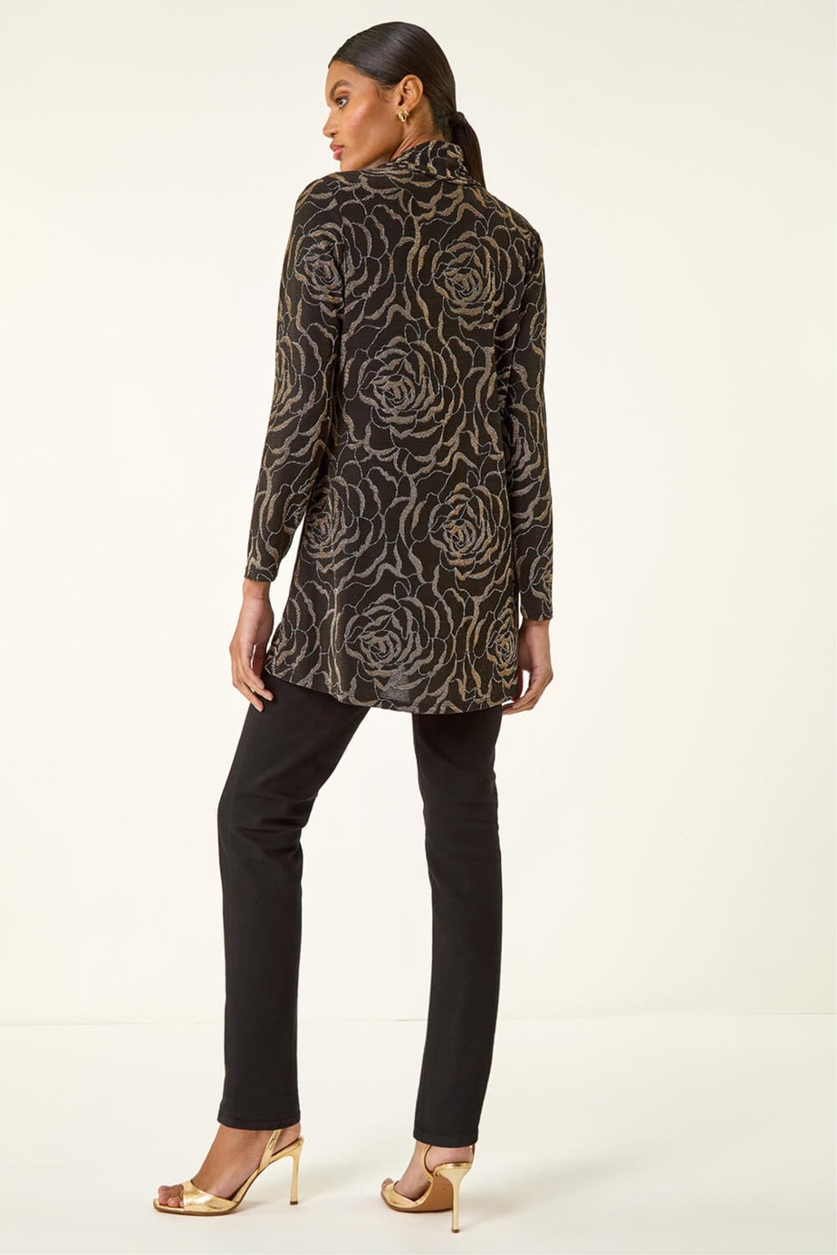 Roman Gold Jacquard Cowl Neck Stretch Top