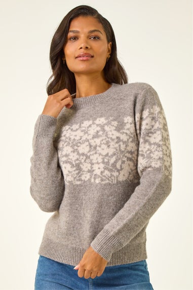 Roman Light Grey Soft Touch Floral Knit Jumper
